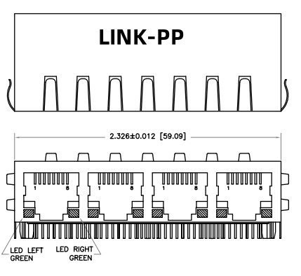 HFJ14-1G01ER-L11RL 1x4 RJ45 Fastjack مع مغناطيس 1000base-T
