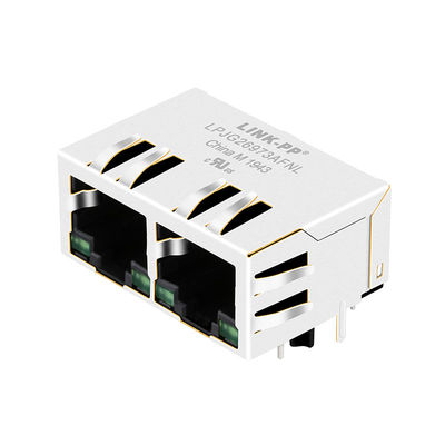 HFJ12-1G16ER-L11RL FastJack 1x2 Tab-Down Ganged Gigabit RJ45 W / LED