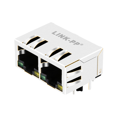 أخضر / أصفر ليد 1000 Base-T Tab أسفل موصل RJ45 مغناطيسي JXR8-1002NL 1x2 Port