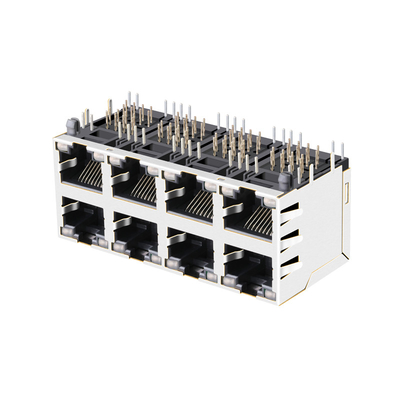 JX0B-3051NL 1000 Base-T 2x4 Port Rj45 موصل متعدد المنافذ مع المصابيح الخضراء والأصفر