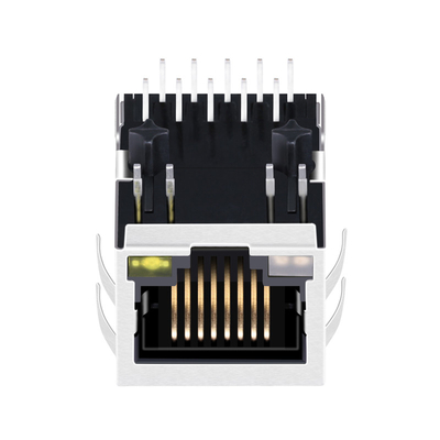 10G Base-T Tab Down 1 Port Through Hole RJ45 Magnetic Jack with Leds JTH-0024NL