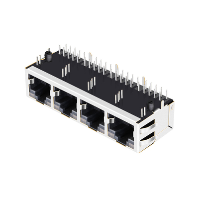 JT6-1480NL 10G Base-T محمية 1x4 Port Tab UP Rj45 Pcb Connector الزاوية اليمنى مع المصابيح