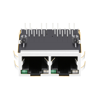 2250309-1 1X2 Port 10G Base-T Rj45 Jack Connector Tab Up أخضر أصفر / أخضر المصابيح