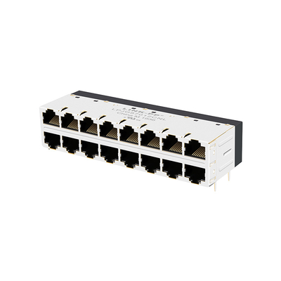 JT5-2853NL مدخل جانبي مغناطيسي RJ45 جاك خالٍ من الرصاص 2x8 مع مغناطيسات متكاملة