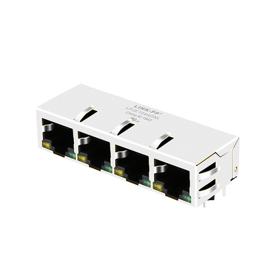LPJE104ADNL 1X4 Port FR4 PCB RJ45 Modular Jack Side Entry Tabs Down أصفر / أخضر Led