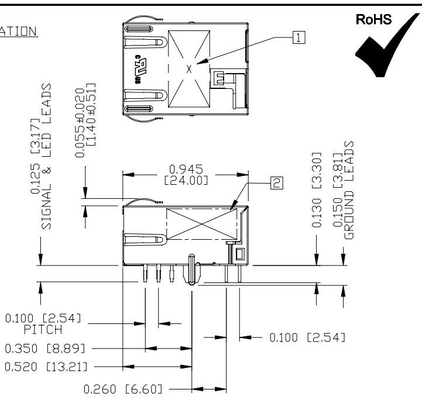 L836-121T-KE 5G Base-T Tab Down 1X1 Port Rj45 Magjack Connector محمية مع Gy / G Led