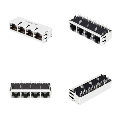 2250083-1 1x4 Port RJ45 موصلات مغناطيسية 10G Base-T Tab Up مع GO / GO Lightpipe