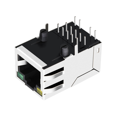 0875-1D1T-P2 منفذ واحد Rj45 موصل متكامل 10/100 Base-T أصفر / أخضر