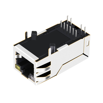 0875-1X1T-P2 6 Pin Rj45 Magjack Single Port 10 / 100BASE-T Tab Up OG / Y Led