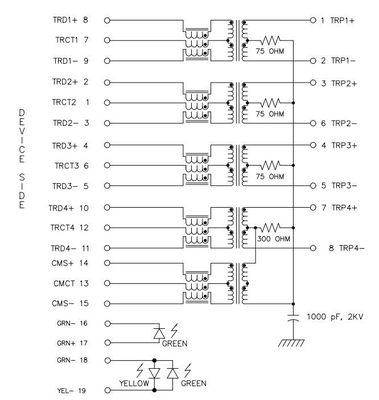 JT3-1115HL منفذ واحد لأسفل 10GBASE-T RJ45 جاك أنثى موصل GY / G Led