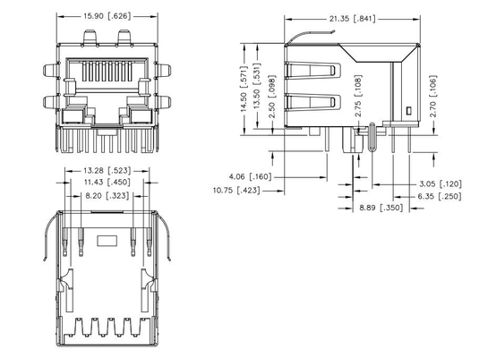 JXD0-9006NLT منفذ واحد RJ45 موصل مغناطيسي تبويب أسفل 100BASE-T 8PIN مع G / Y Led