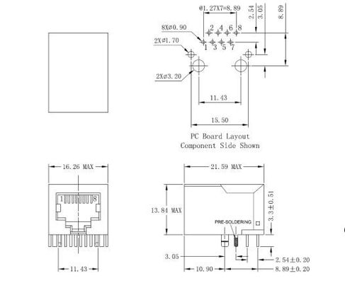 مقبس RJ45 مغناطيسي أحادي المنفذ ARJ11A-MASE-MU2 10/100 Base-T بدون ...