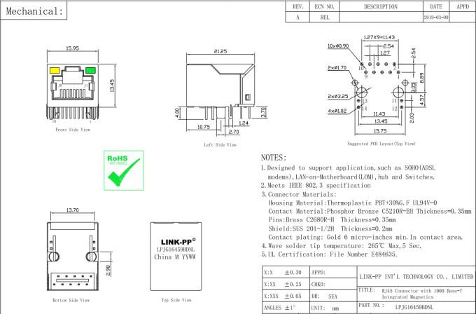 JXD1-0026NL 1000 Base-T Ethernet Rj45 مقبس التركيب السطحي مع مغناطيس ...